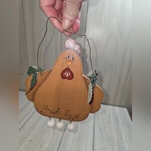Vtg Handpainted Wood Chicken Fresh Egg Plaque Farmhouse Primative Mini Eggs